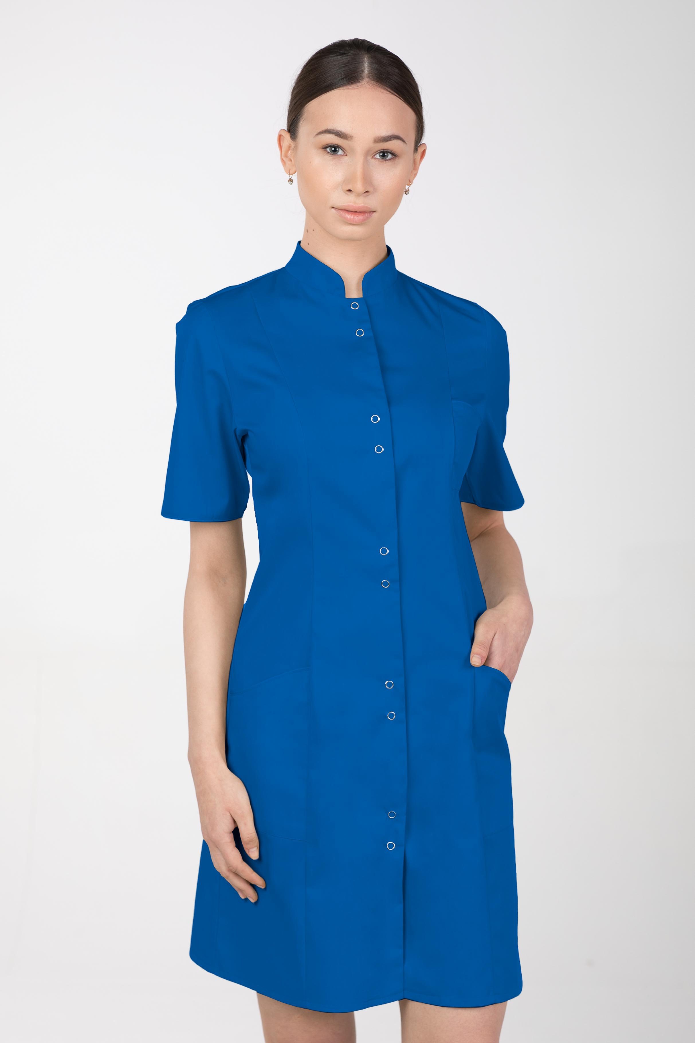 Dámské zdravotnické šaty se stojáčkem M-141TK, modrá