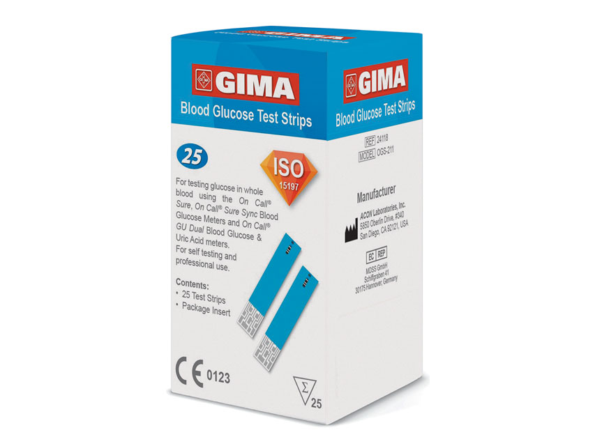 Glukózové proužky pro glukometr Gima, 25 ks